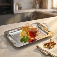 سینی استیل مستطیل متوسط دسته گندمی زاماک کروم منتیا 1515