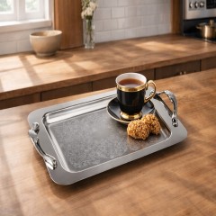 سینی استیل مستطیل بزرگ دسته زاماک کروم منتیا 1510